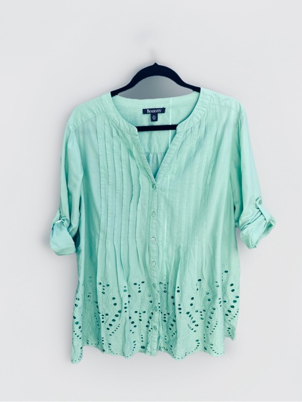 Roaman's Mint Green Pintuck Button-Front Tunic